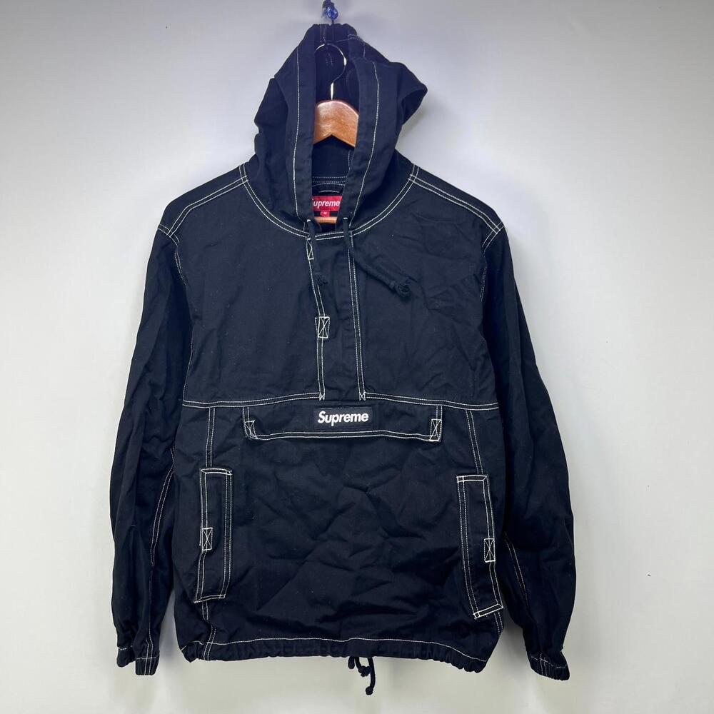 Supreme Contrast Stitch Twill Pullover FW16 Black - Picture 1 of 15